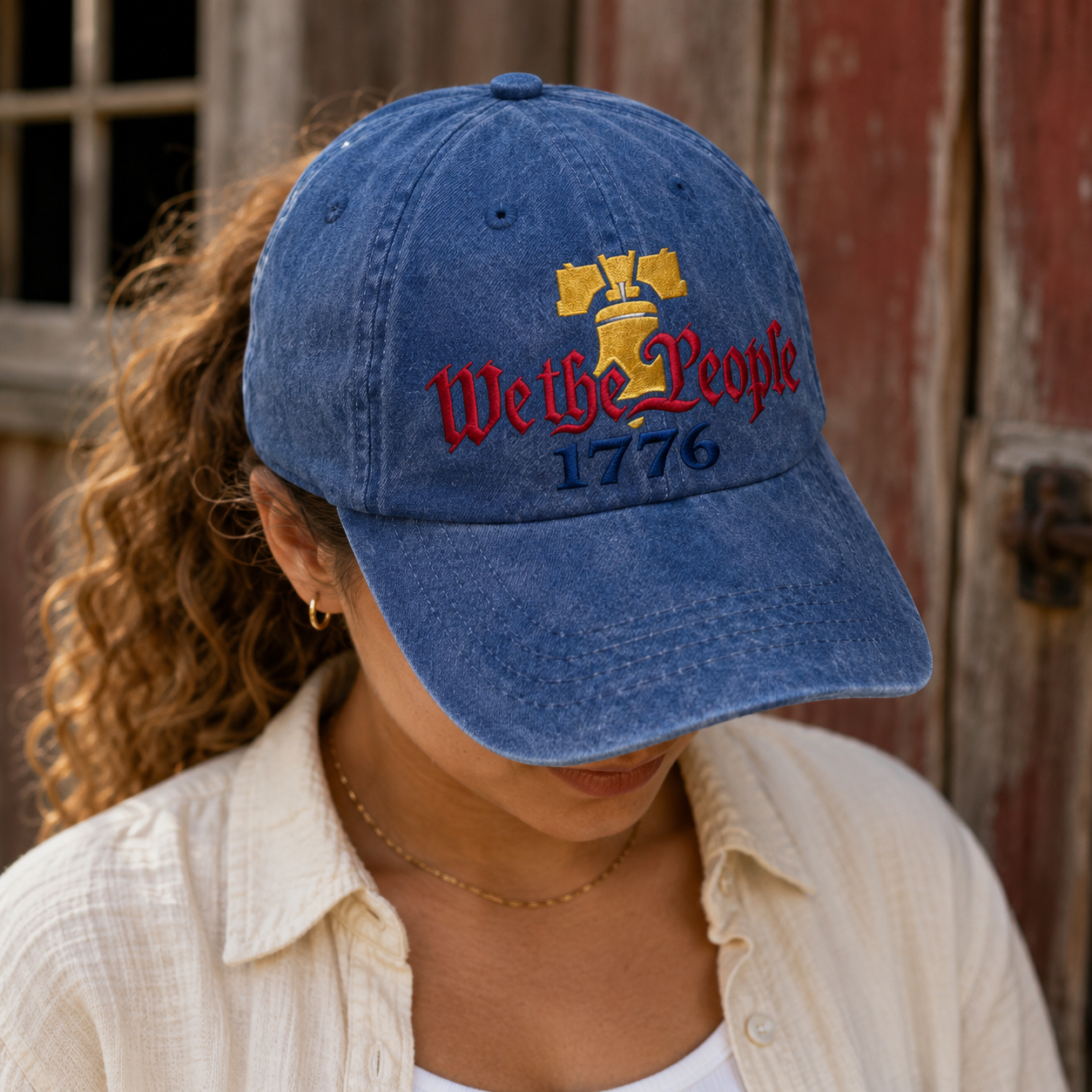 We the People 1776 Washed Cap, Patriotic Liberty Bell Hat for Constitution History Fans - washed cap - lifestyle view 8