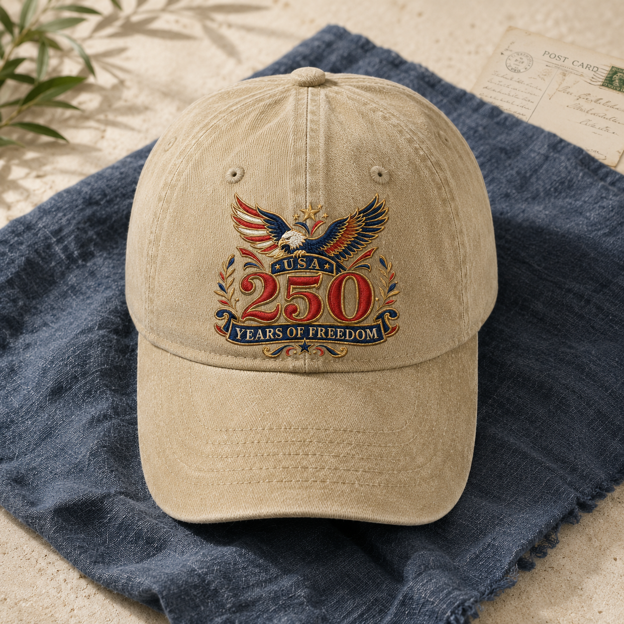 USA 250 Years of Freedom Washed Cap, Patriotic Eagle Anniversary Hat - washed cap - lifestyle view 3