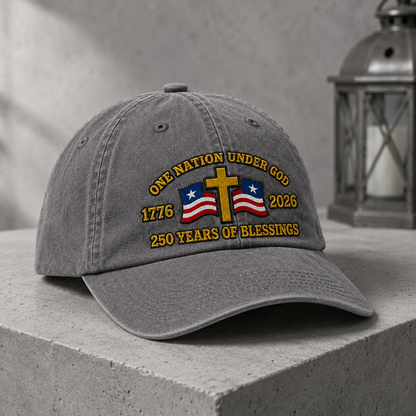 One Nation Under God Washed Cap, 1776 2026 250 Years of Blessings Patriotic Christian Hat - washed cap - lifestyle view 5