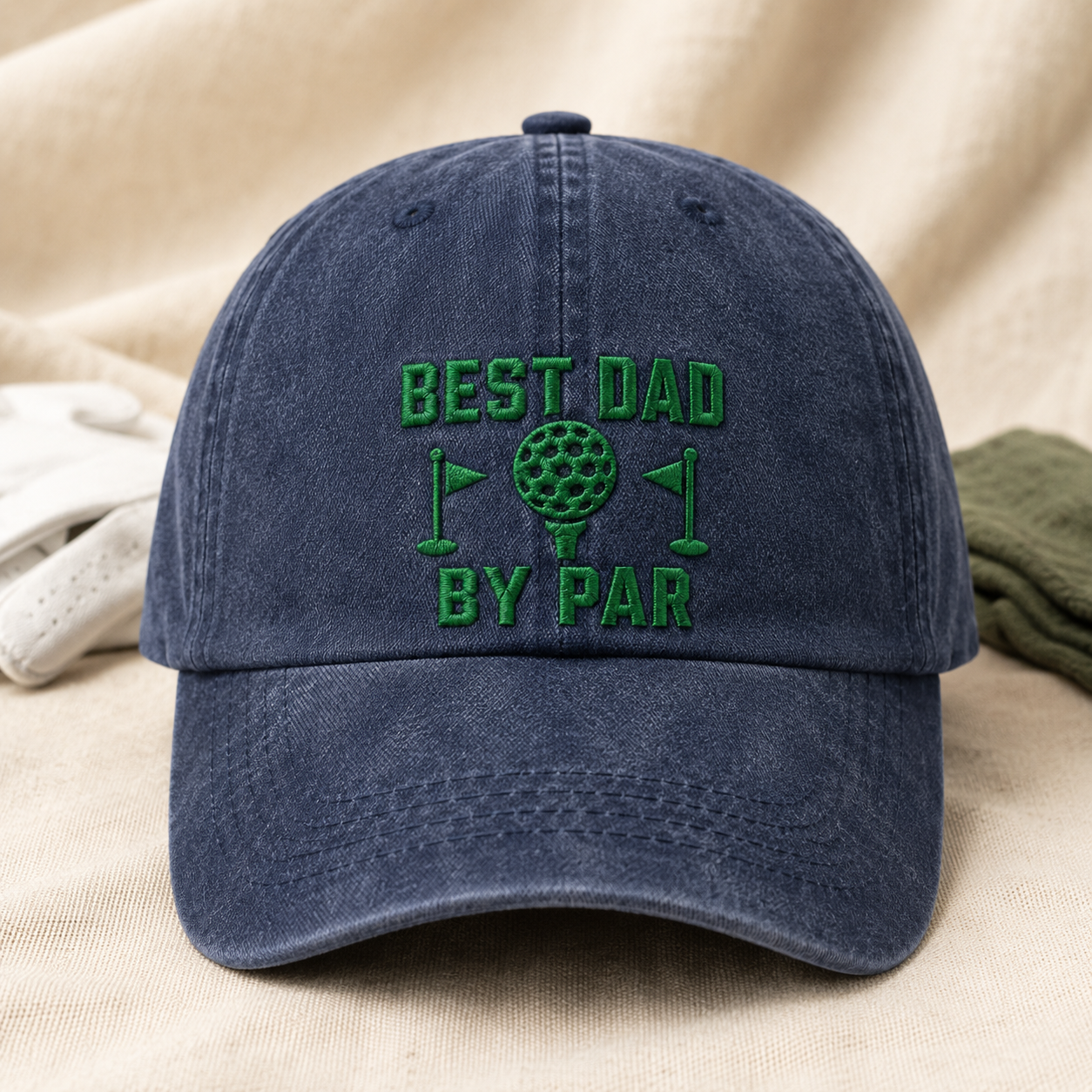 Dad By Par Golf Washed Cap, Embroidered Best Dad By Par Father's Day Hat - Washed Cap - lifestyle view 2