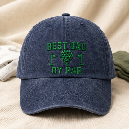 Dad By Par Golf Washed Cap, Embroidered Best Dad By Par Father's Day Hat - Washed Cap - lifestyle view 2