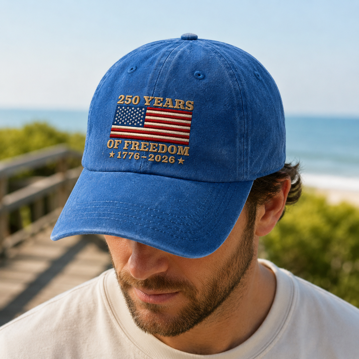 250 Years of Freedom Washed Cap, 1776-2026 American Flag 250th Anniversary Hat - washed cap - lifestyle view 8