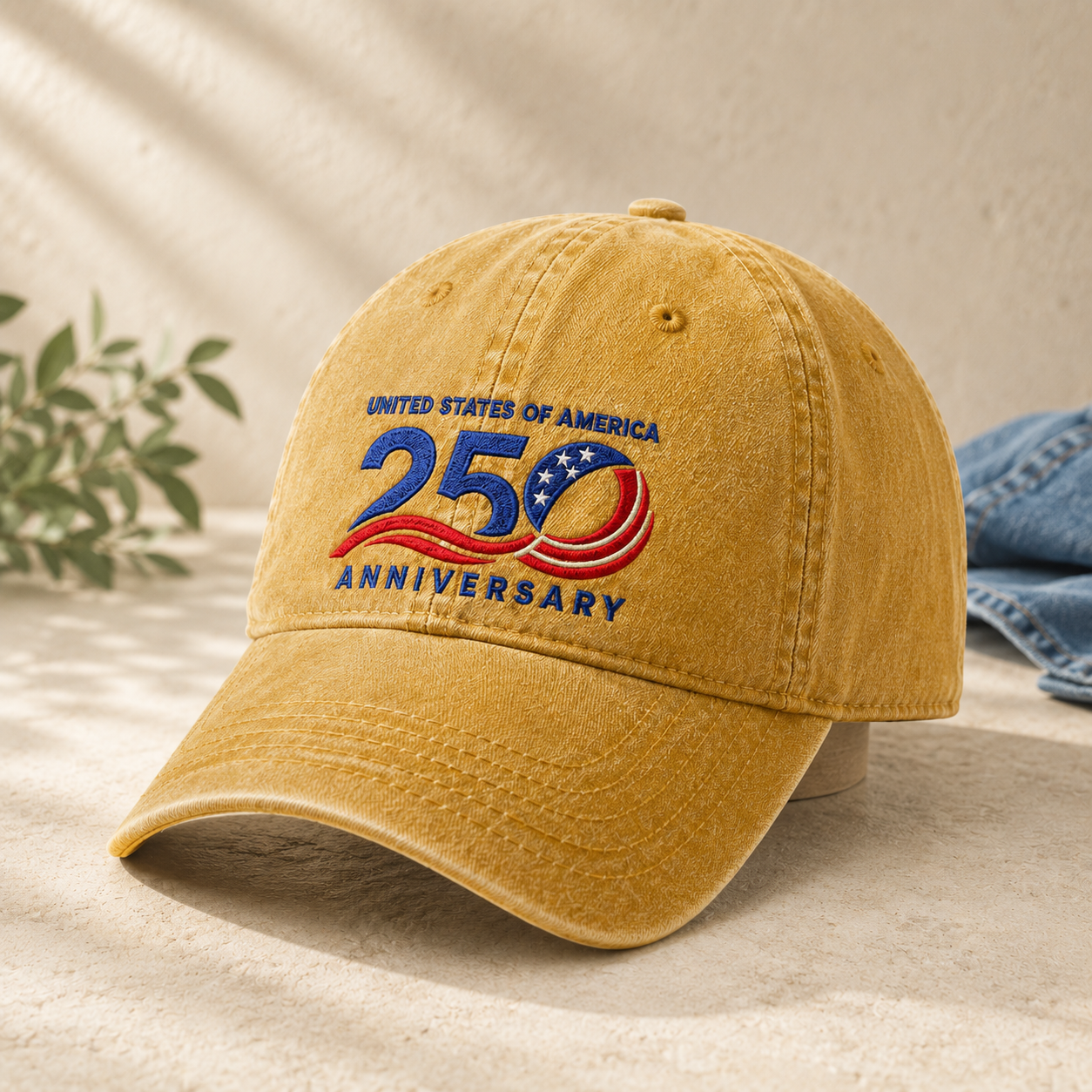 United States of America 250 Anniversary Washed Cap, Patriotic 1776-2026 Baseball Hat - washed cap - lifestyle view 5