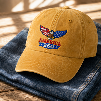 America 250 Eagle Washed Cap, Patriotic Bald Eagle 250th Anniversary Hat - washed cap - lifestyle view 5