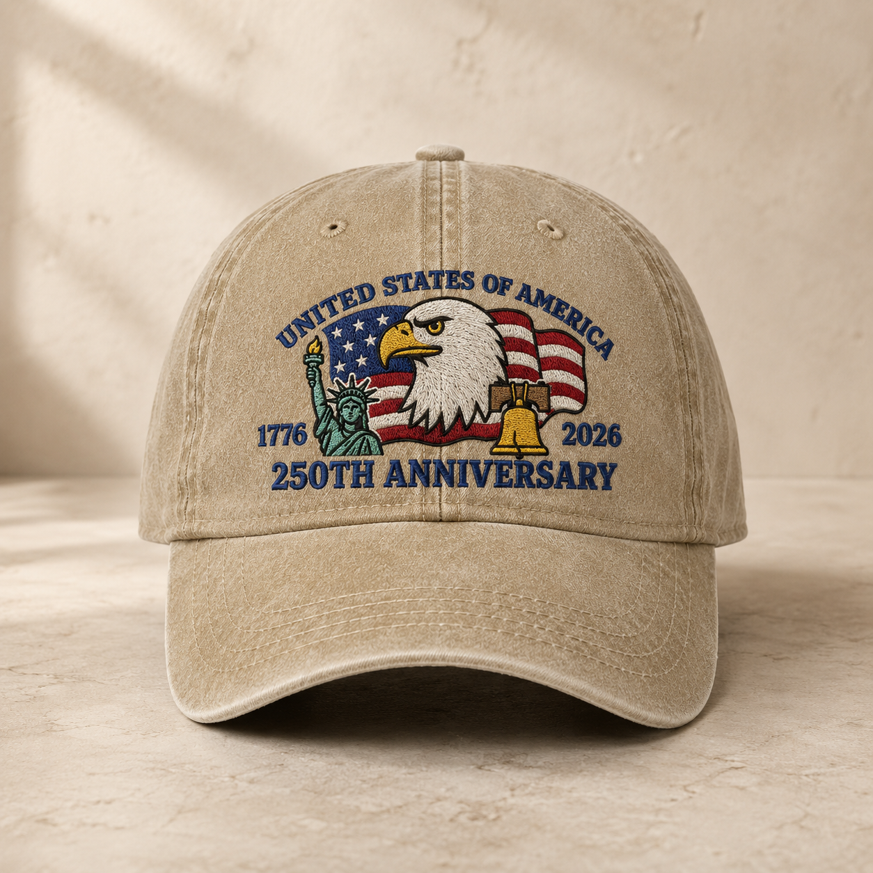 United States of America 250th Anniversary Washed Cap, 1776 2026 Patriotic Eagle Hat - washed cap - front view