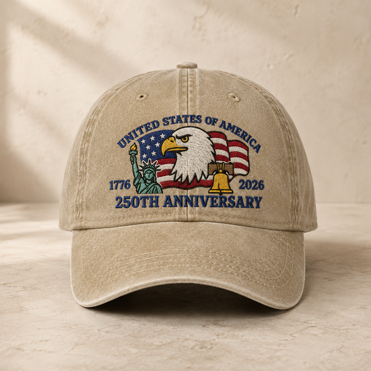United States of America 250th Anniversary Washed Cap, 1776 2026 Patriotic Eagle Hat - washed cap - front view