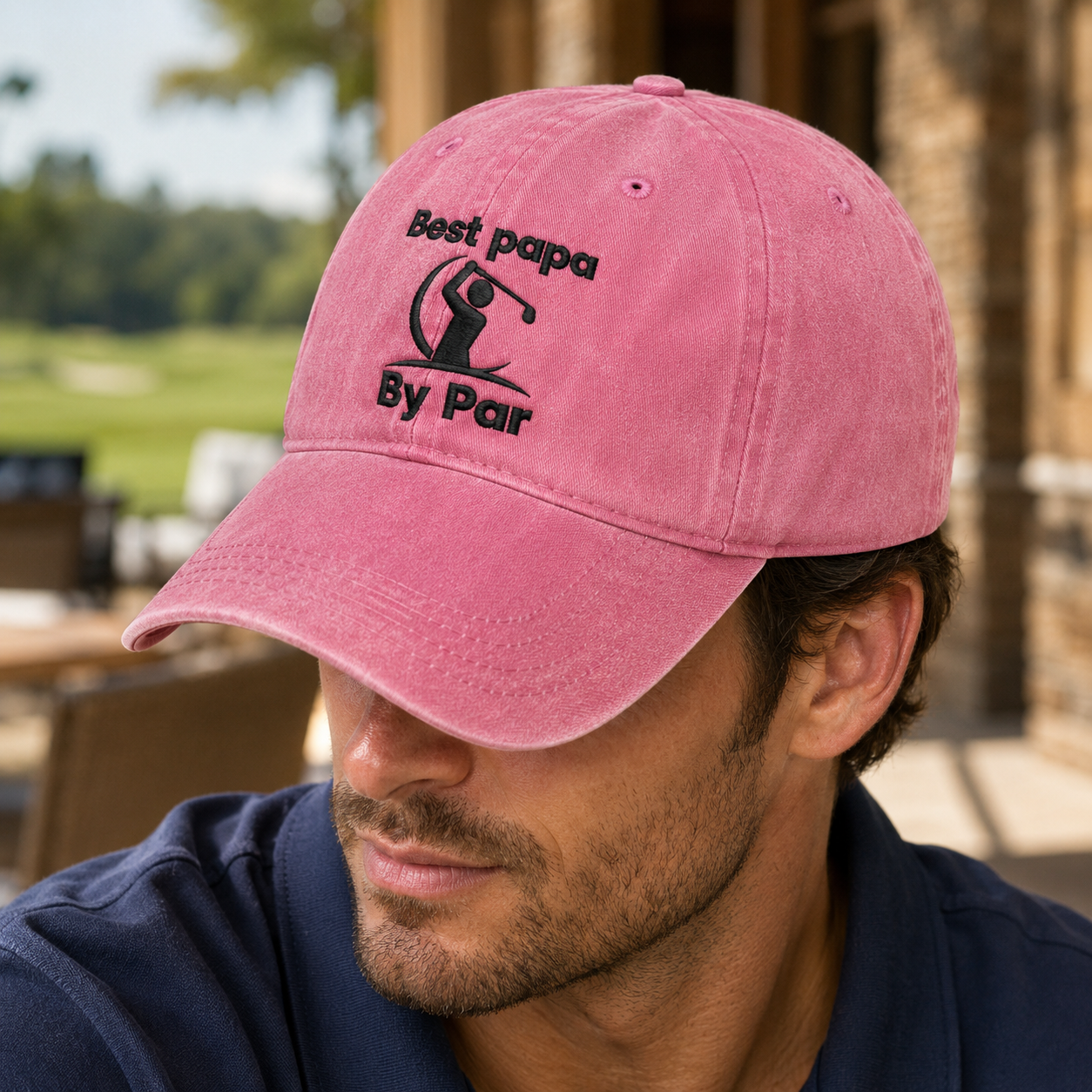 Papa By Par Golf Washed Cap, Embroidered Grandpa Golfer Hat for Fathers Day - Washed Cap - lifestyle view 4
