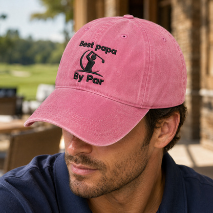 Papa By Par Golf Washed Cap, Embroidered Grandpa Golfer Hat for Fathers Day - Washed Cap - lifestyle view 4