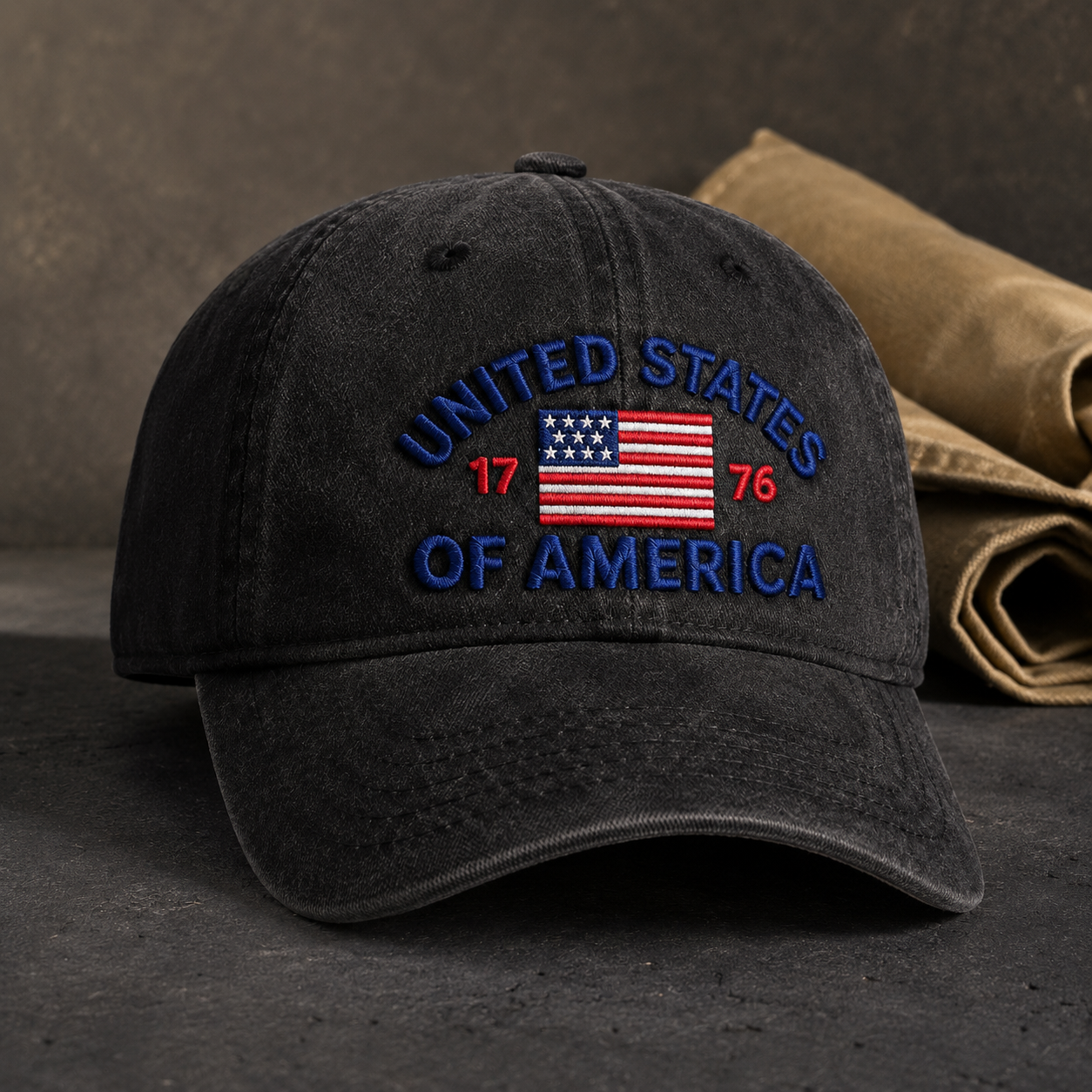United States of America Washed Cap, 1776 Embroidered Flag Baseball Hat, Patriotic Gift - washed cap - lifestyle view 5