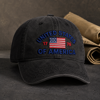 United States of America Washed Cap, 1776 Embroidered Flag Baseball Hat, Patriotic Gift - washed cap - lifestyle view 5
