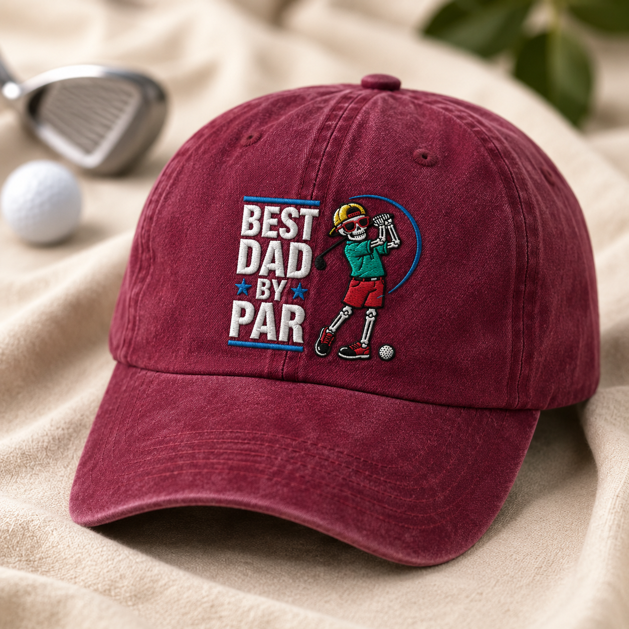 Dad By Par Golf Washed Cap, Funny Skeleton Golfer Father's Day Hat - Washed Cap - lifestyle view 2