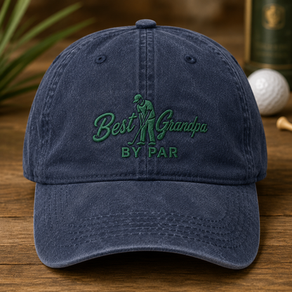 Best Grandpa By Par Golf Washed Cap, Father's Day Hat for Grandpa Golfer - Washed Cap - front view
