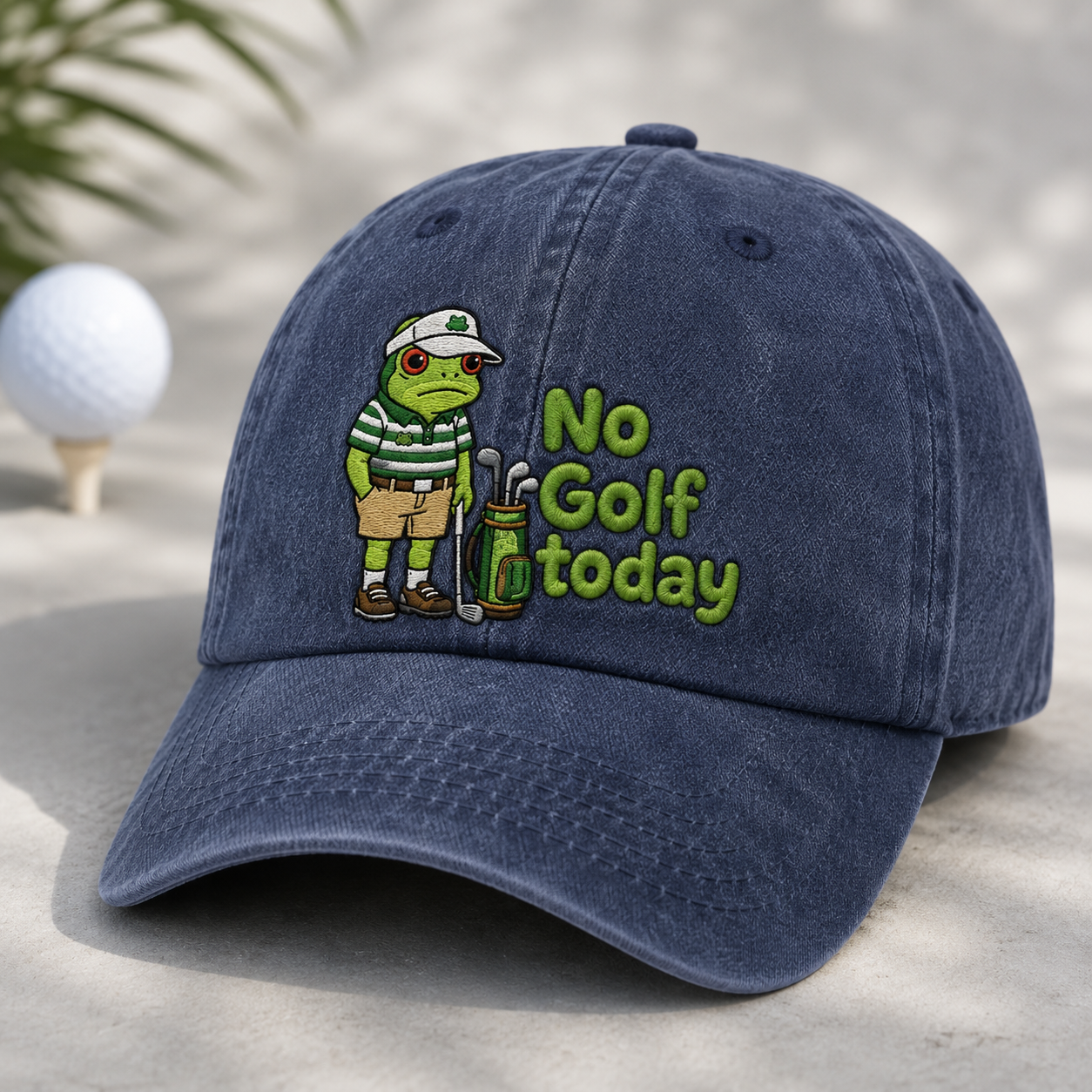 No Golf Today Frog Golfer Washed Cap, Funny Golf Hat for Golfers and Weekend Players - Washed Cap - detail view