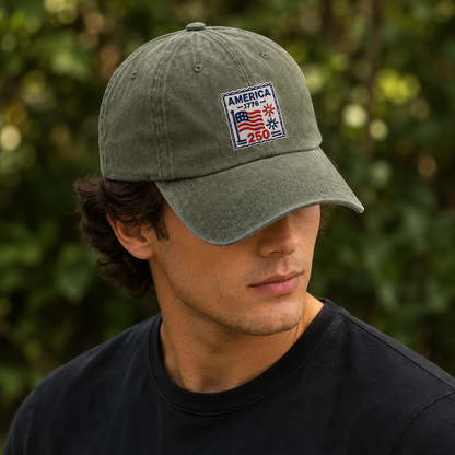 America 1776 250 Washed Cap, Patriotic USA Semiquincentennial Hat - washed cap - lifestyle view 8