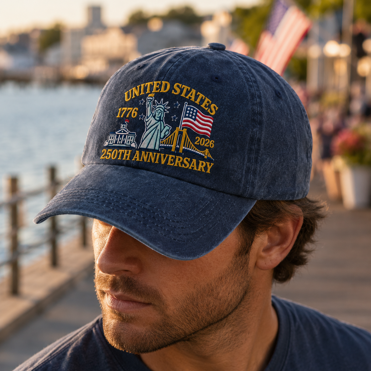 United States 1776 2026 250th Anniversary Washed Cap, Patriotic America Birthday Hat - washed cap - lifestyle view 7