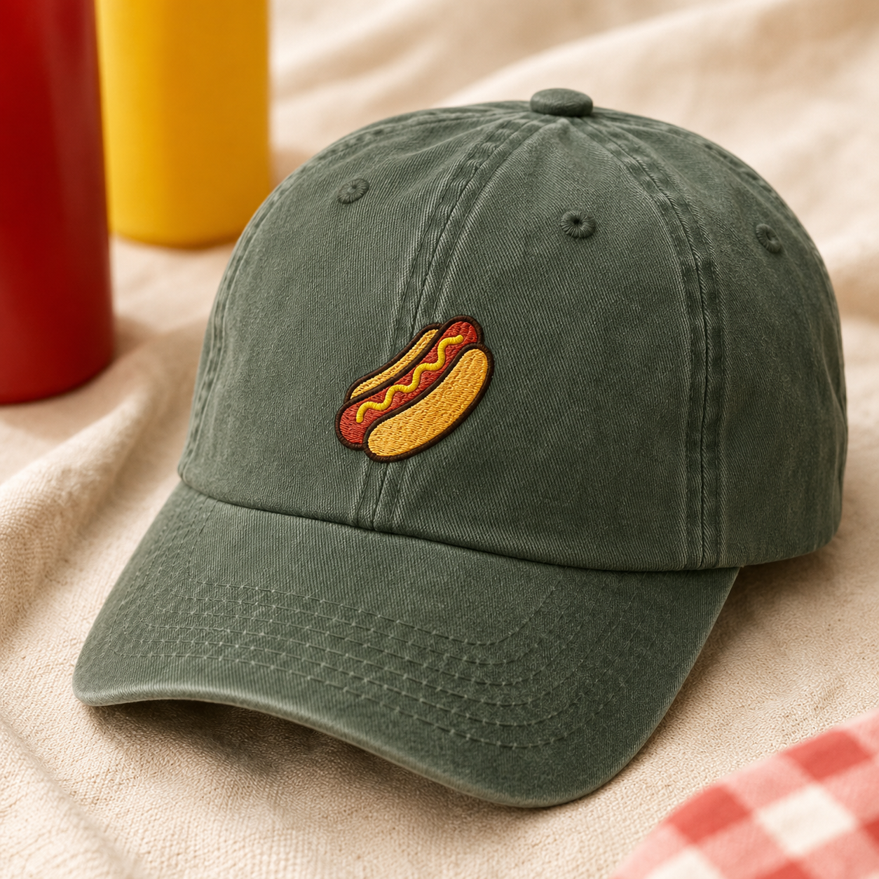 Hot Dog Embroidered Washed Cap, Baseball Hat for Cookout Fans - Washed Cap - lifestyle view 2