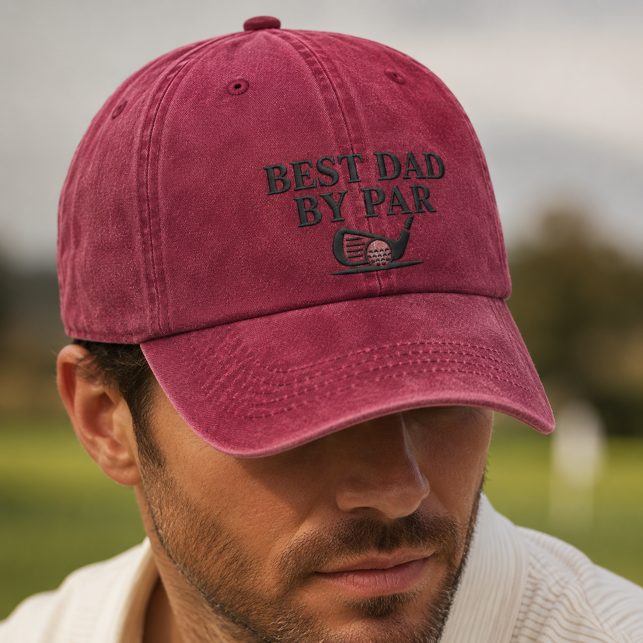 Best Dad By Par Washed Cap, Funny Golf Father Hat for Father's Day - Washed Cap - lifestyle view 3