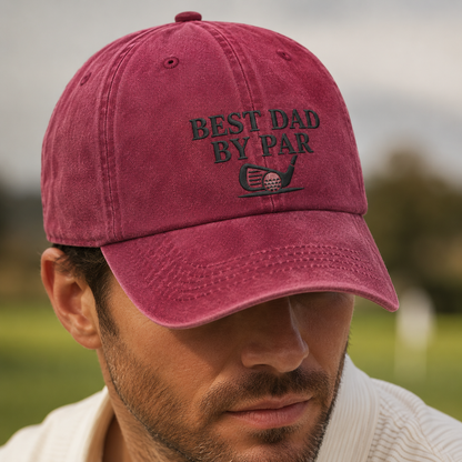 Best Dad By Par Washed Cap, Funny Golf Father Hat for Father's Day - Washed Cap - lifestyle view 3