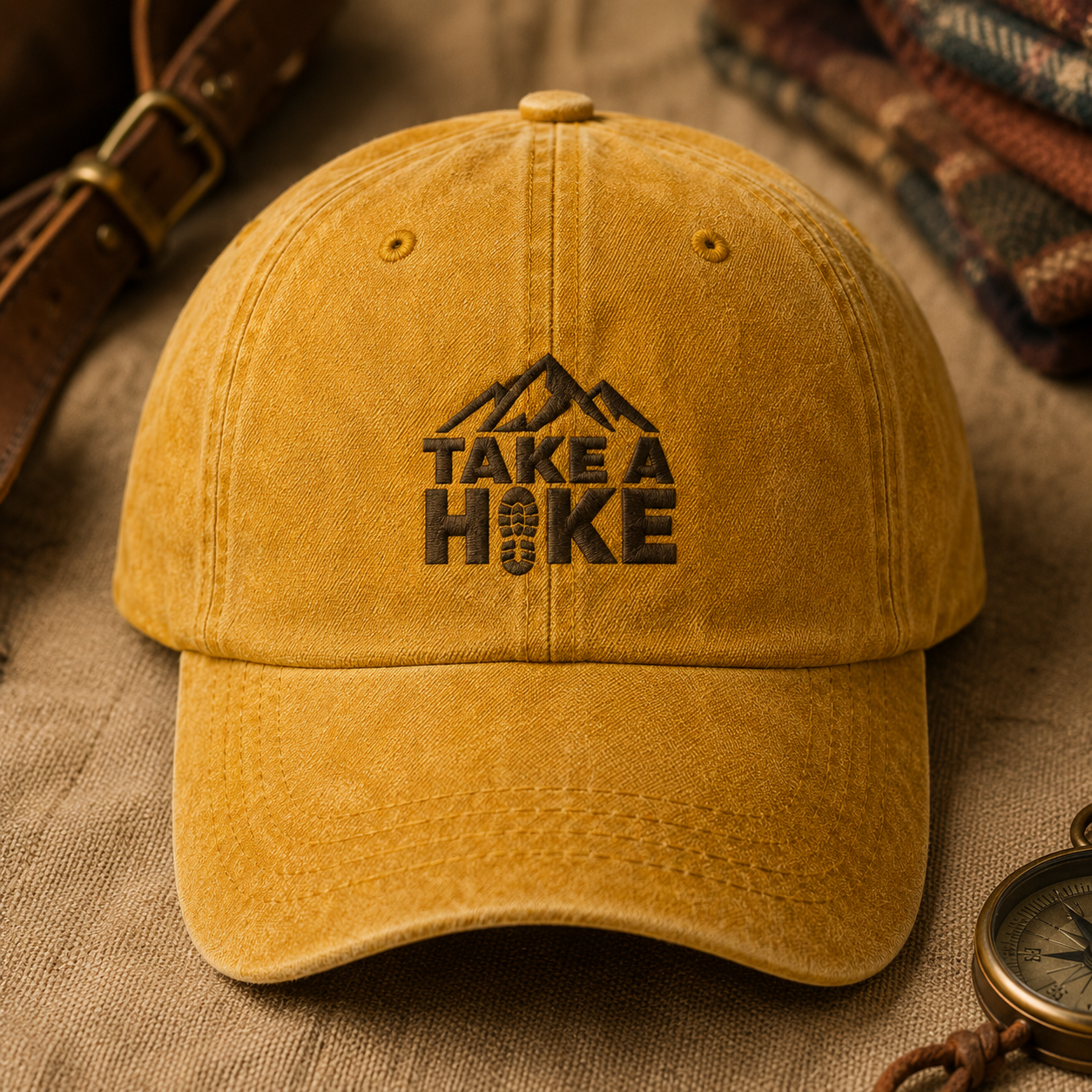 Take A Hike Washed Cap, Mountain Embroidered Hat for Hikers - Washed Cap - lifestyle view 2