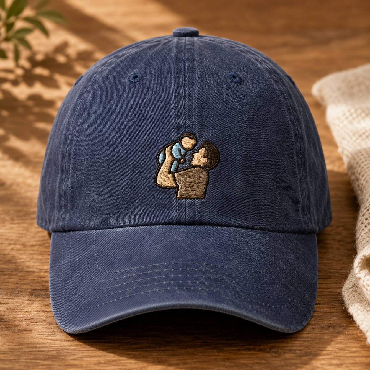 Dad Lifting Baby Washed Cap, Fatherhood Baseball Hat for New Parents - Washed Cap - front view