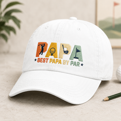 Best Papa By Par Washed Cap, Golf Grandpa Embroidered Hat Gift - Washed Cap - detail view
