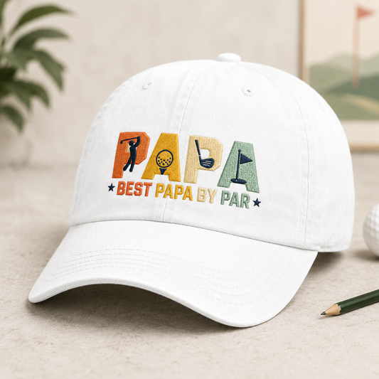Best Papa By Par Washed Cap, Golf Grandpa Embroidered Hat Gift - Washed Cap - detail view