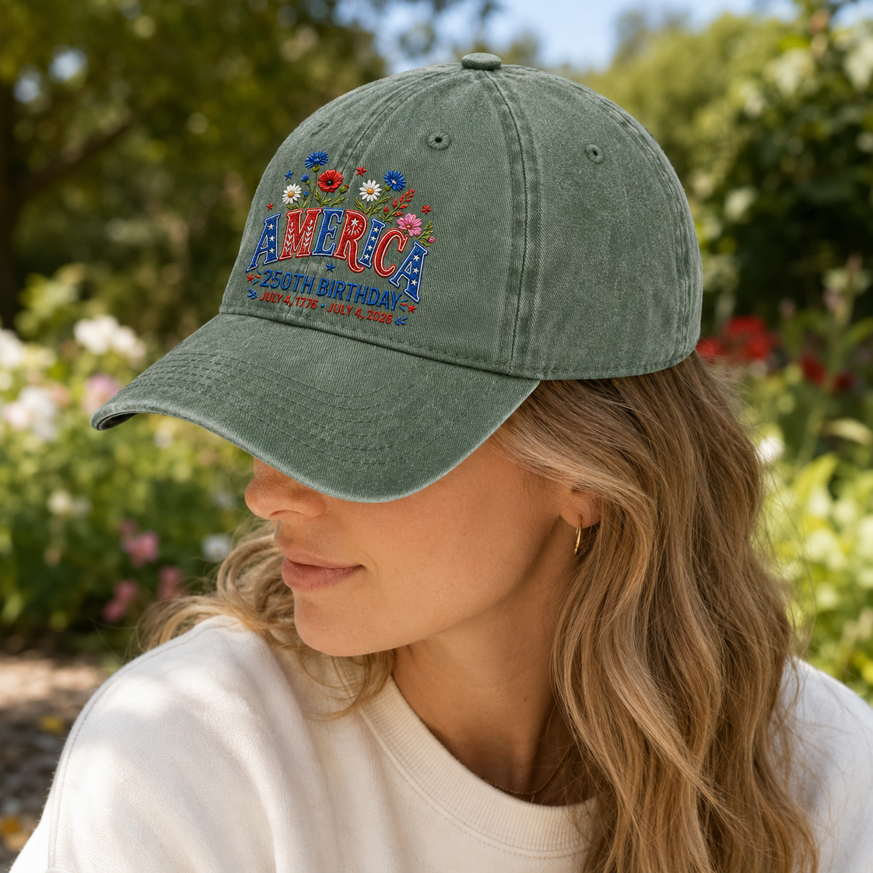 America 250th Birthday Washed Cap, Patriotic USA July 4 2026 Gift - washed cap - lifestyle view 7