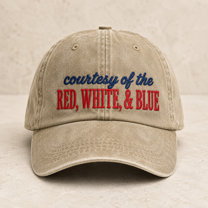 Courtesy Red White Blue Washed Cap, Patriotic USA Baseball Hat - washed cap - front view