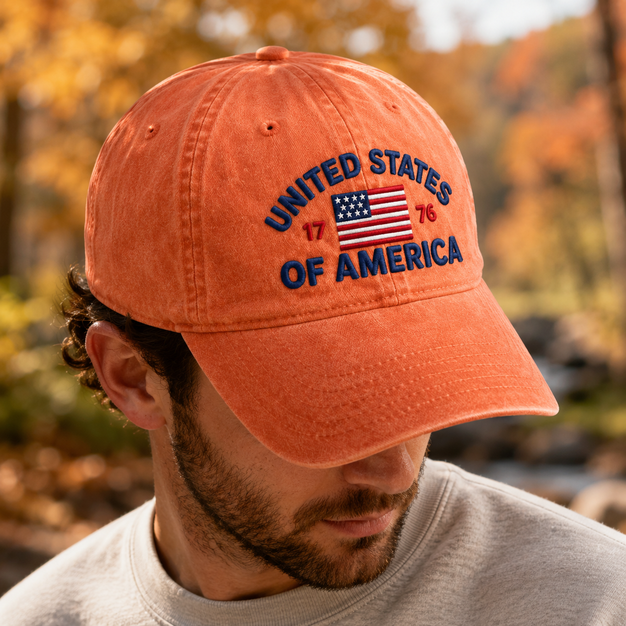 United States of America Washed Cap, 1776 Embroidered Flag Baseball Hat, Patriotic Gift - washed cap - lifestyle view 7