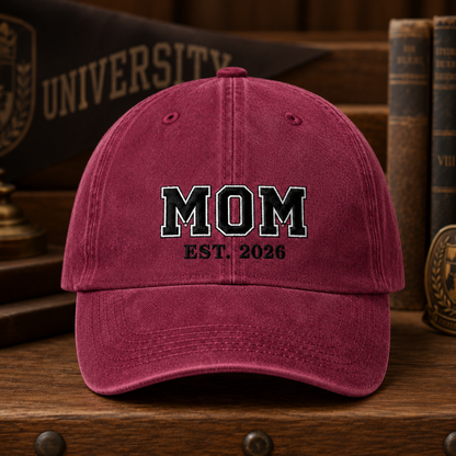 Mom Est. 2026 Washed Cap, Embroidered New Mom Baseball Hat Gift - Washed Cap - lifestyle view 4