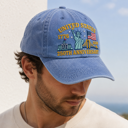 United States 1776 2026 250th Anniversary Washed Cap, Patriotic America Birthday Hat - washed cap - lifestyle view 9