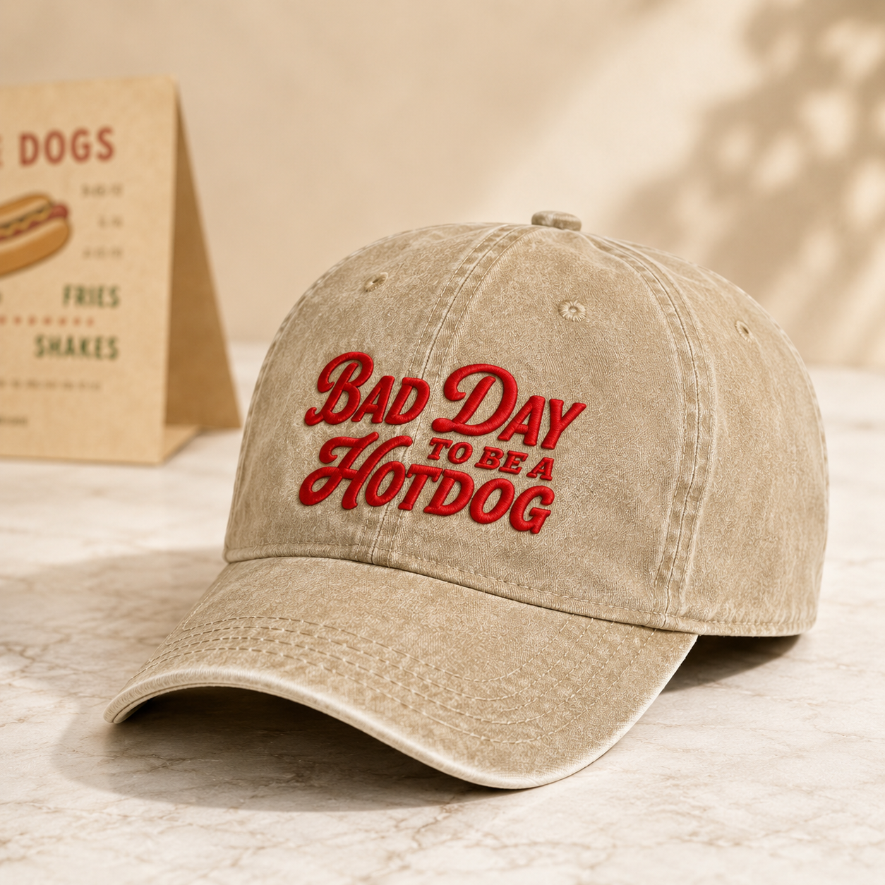 Bad Day To Be A Hotdog Washed Cap, Funny Diner Hat - washed cap - lifestyle view 2