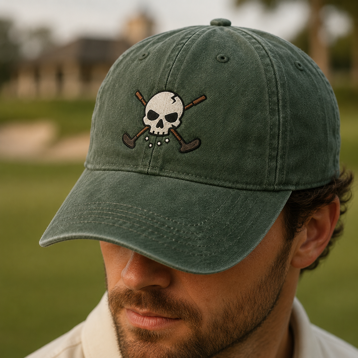 Skull Golf Clubs Washed Cap, Pirate Golfer Hat, Golf Lover Gift - Washed Cap - lifestyle view 3