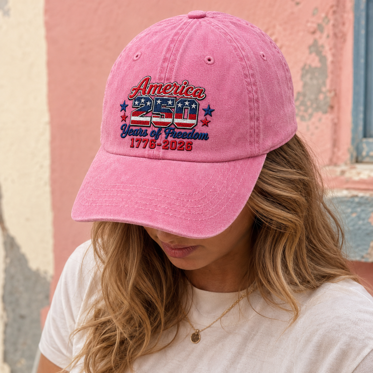 USA 250th Birthday Washed Cap, America 250 Years of Freedom 1776-2026 Patriotic Hat - washed cap - lifestyle view 9
