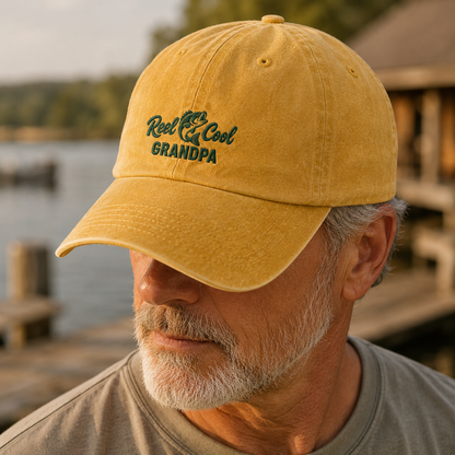 Reel Cool Grandpa Washed Cap, Fishing Grandpa Hat for Father's Day - Washed Cap - lifestyle view 4
