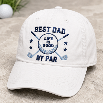 Life Is Good By Par Washed Cap, Golf Dad Father's Day Hat - Washed Cap - detail view