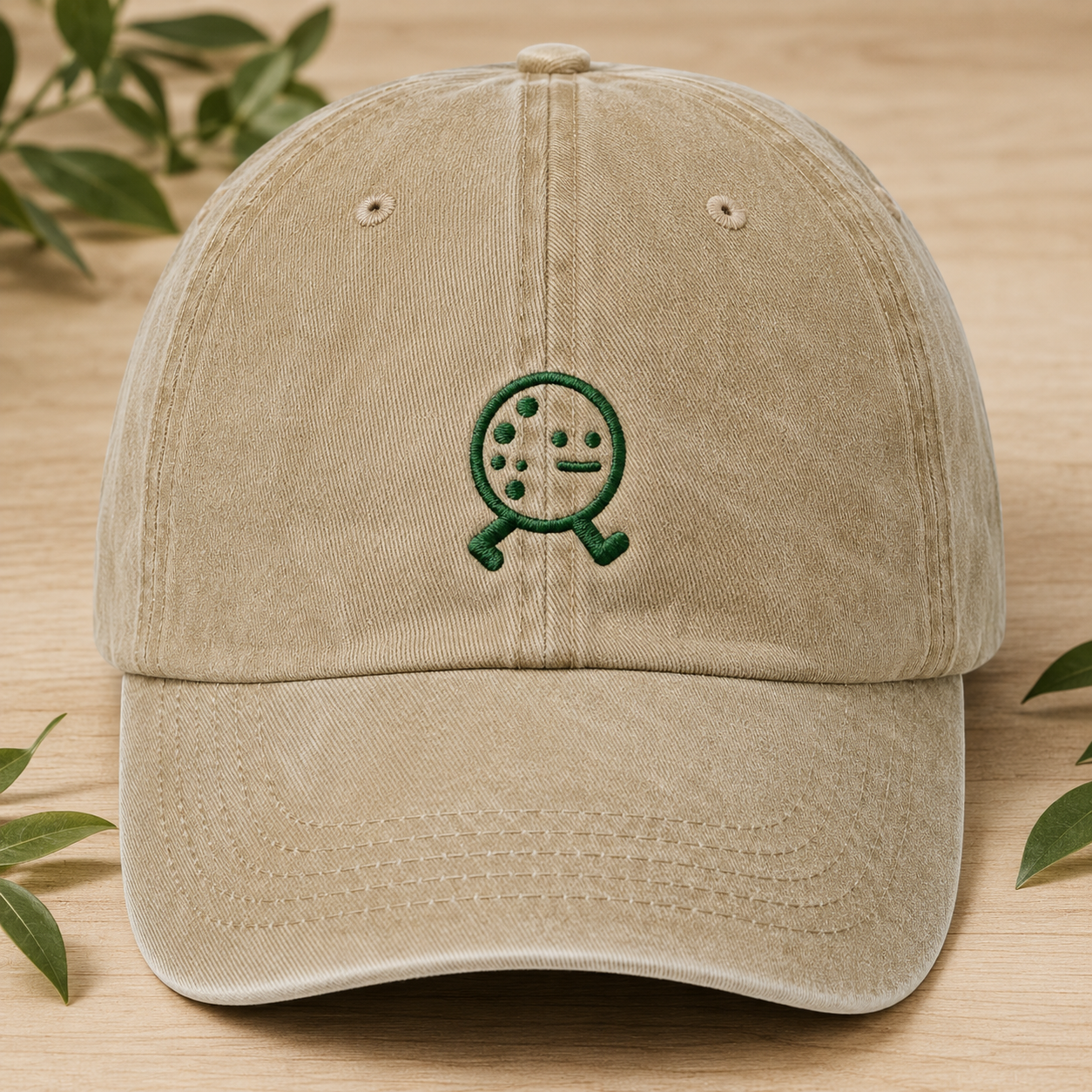 Pickleball Embroidered Washed Cap, Green Paddle Character Hat for Players - Washed Cap - front view