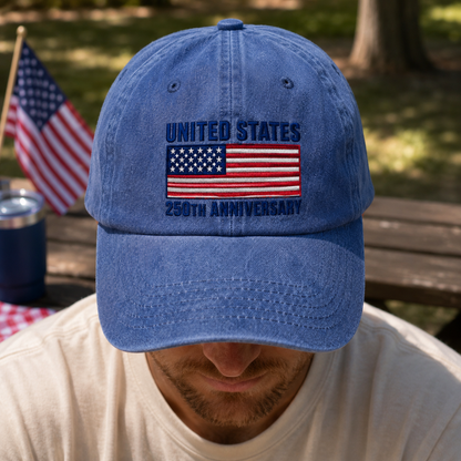 United States 250th Anniversary Washed Cap, Patriotic Flag Hat for America 250 Celebration - washed cap - lifestyle view 7
