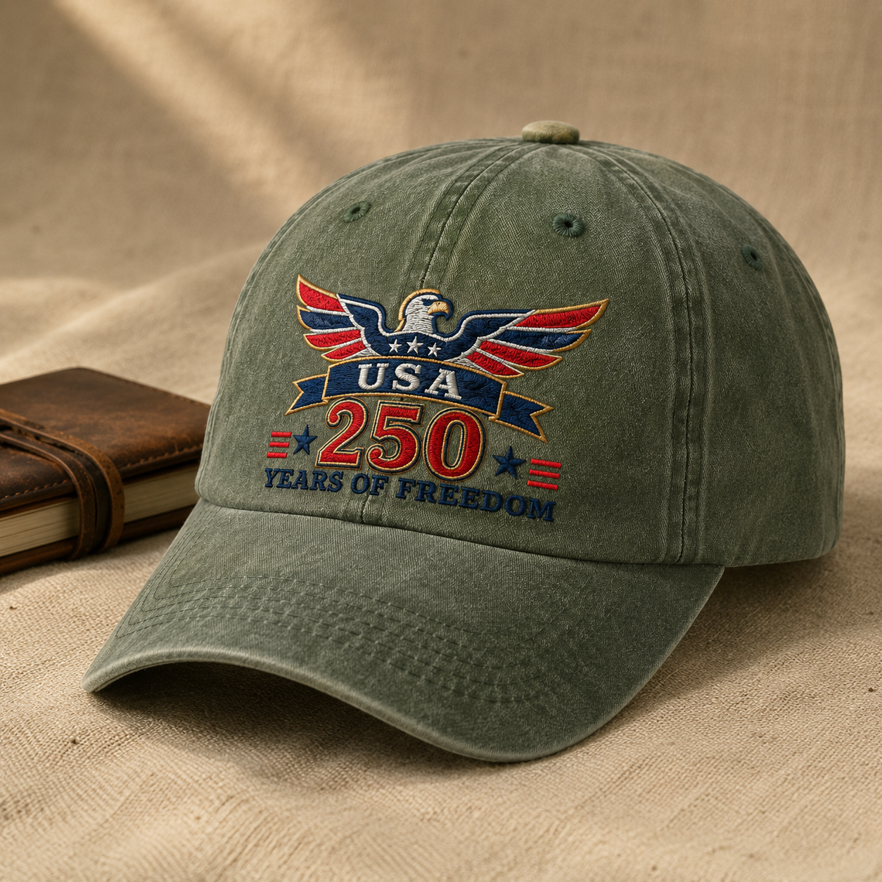 USA 250 Years of Freedom Washed Cap, Patriotic Eagle Hat for America 250th Anniversary - washed cap - lifestyle view 5