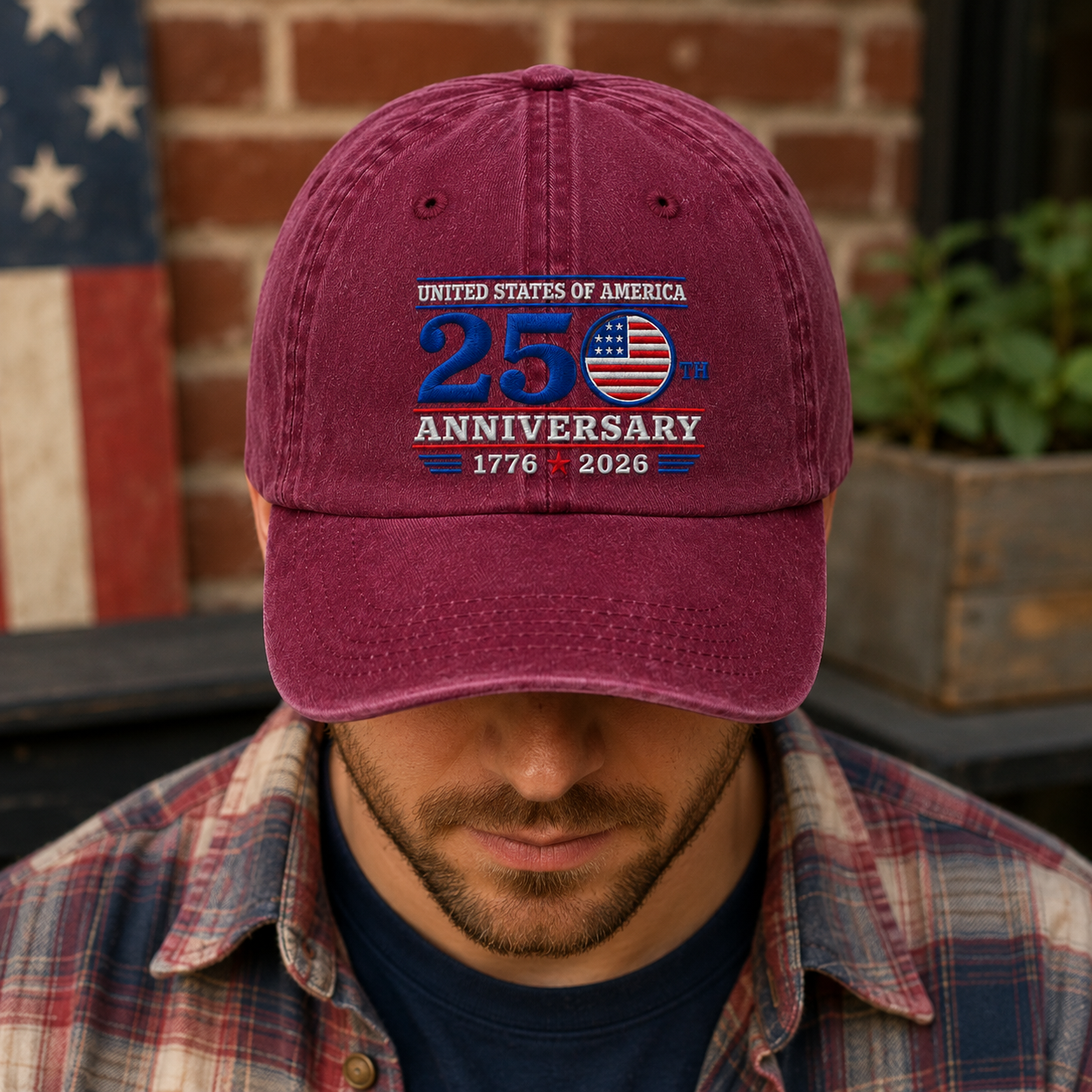 United States of America 250th Anniversary Washed Cap, 1776 2026 Patriotic Hat - washed cap - lifestyle view 6