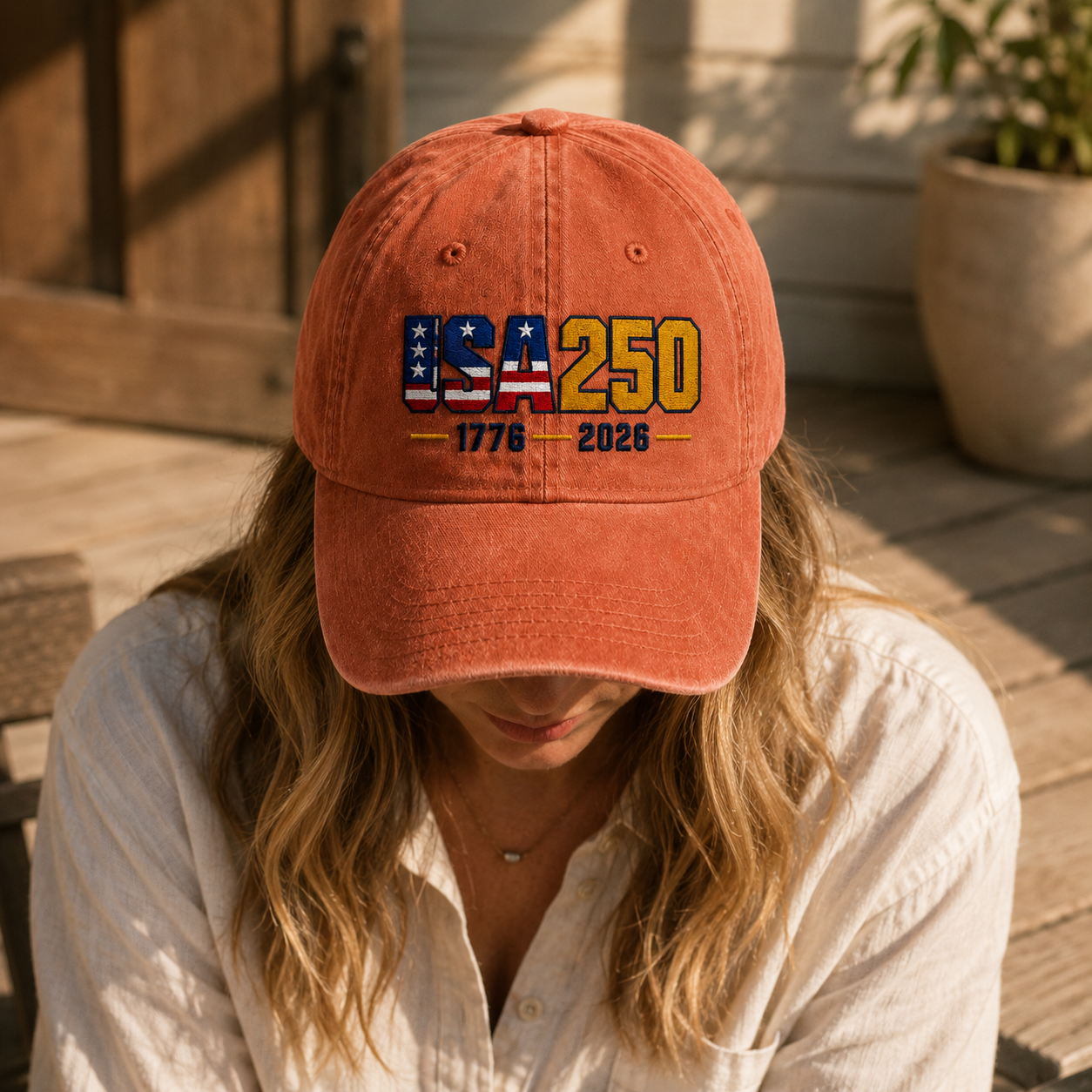 USA250 Washed Cap, 1776 2026 Patriotic America 250 Hat - washed cap - lifestyle view 9