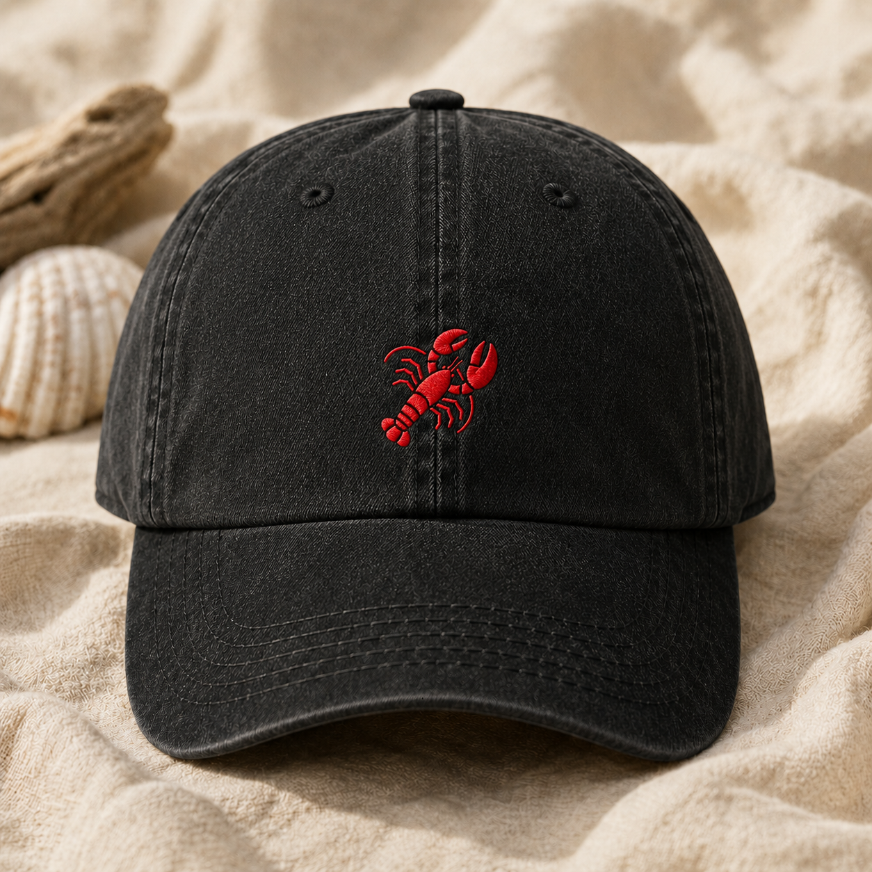 Red Lobster Embroidered Washed Cap, Coastal Seafood Lover Hat - Washed Cap - lifestyle view 2