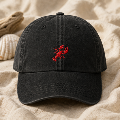 Red Lobster Embroidered Washed Cap, Coastal Seafood Lover Hat - Washed Cap - lifestyle view 2