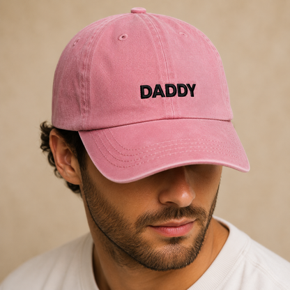 Daddy Embroidered Washed Cap, Funny Dad Hat Gift for Father's Day - Washed Cap - lifestyle view 4