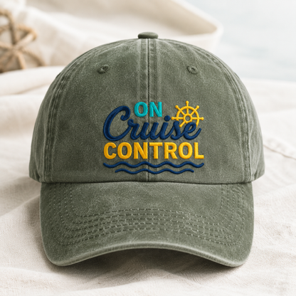 On Cruise Control Washed Cap, Nautical Vacation Dad Hat for Beach Trips - Washed Cap - lifestyle view 2