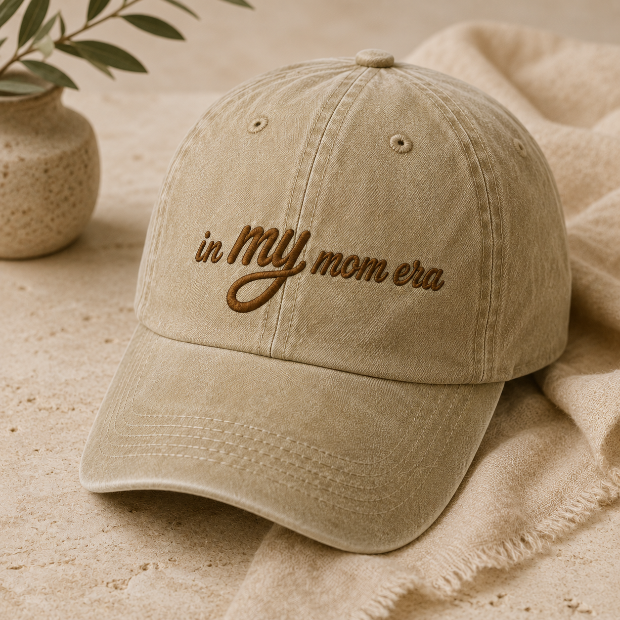 In My Mom Era Washed Cap, Embroidered Mama Hat Gift for New Moms - Washed Cap - lifestyle view 2