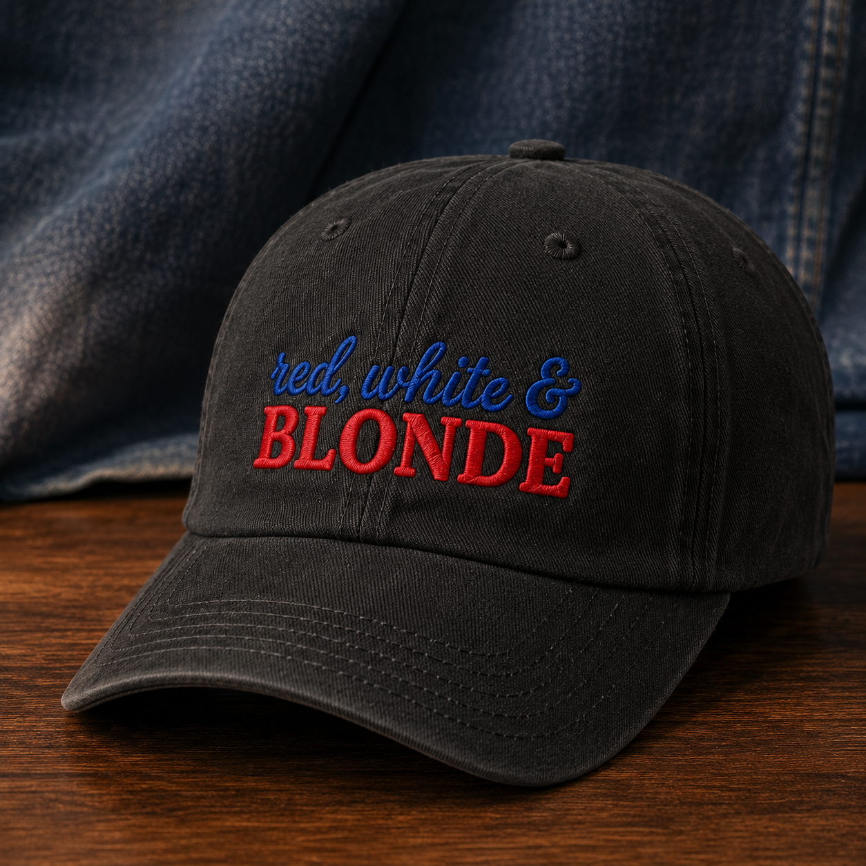Red White & Blonde Washed Cap, Patriotic Hair Humor Hat - washed cap - lifestyle view 3
