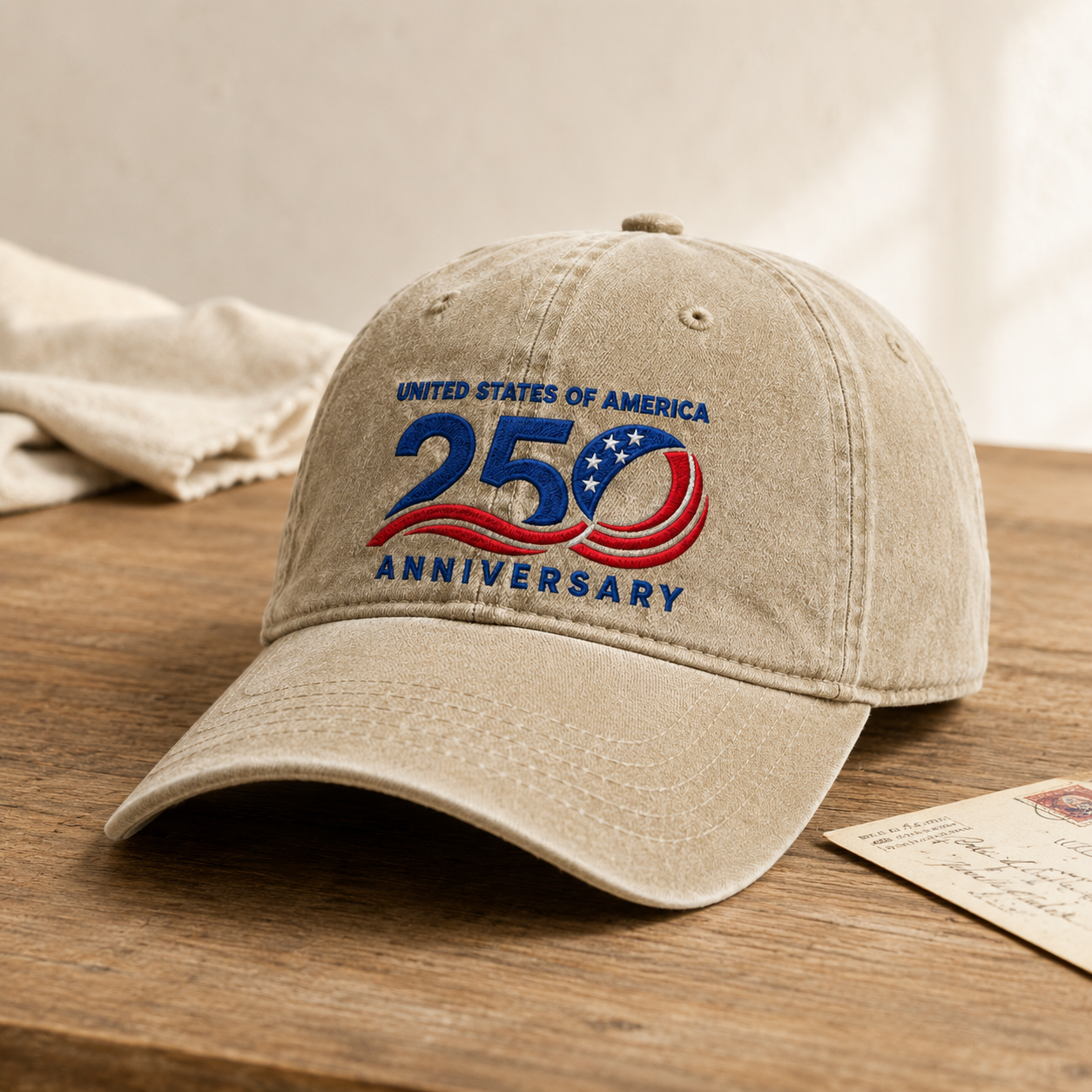 United States of America 250 Anniversary Washed Cap, Patriotic 1776-2026 Baseball Hat - washed cap - lifestyle view 2