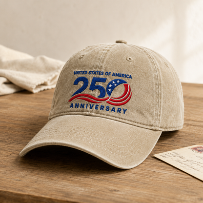 United States of America 250 Anniversary Washed Cap, Patriotic 1776-2026 Baseball Hat - washed cap - lifestyle view 2