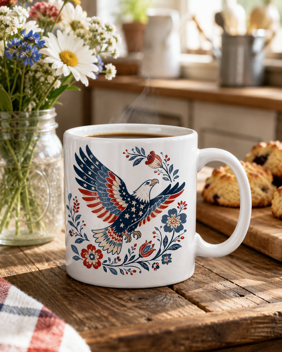 Patriotic Eagle Coffee Mug, Americana Folk Art Bird Gift - Mug - lifestyle view 4